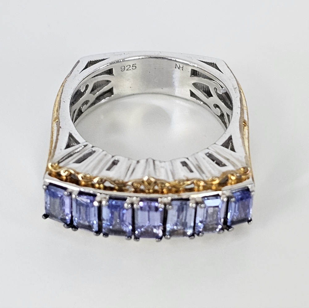 Gems En Vogue Genuine Tanzanite Ring In Palladium Sterling Silver 18K Size 8! - Picture 6 of 7